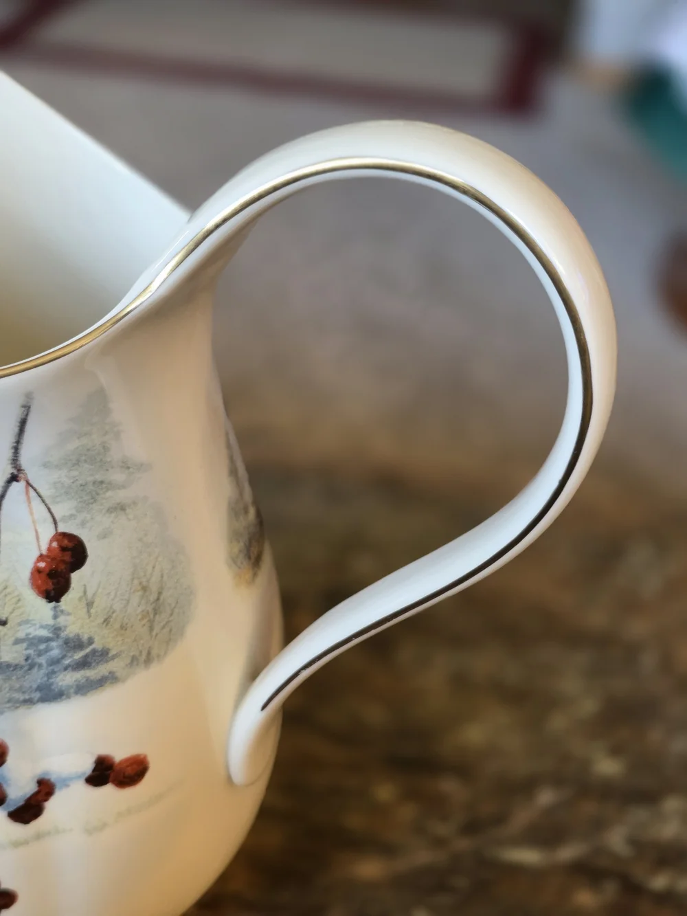 Lenox Ceramic Pitcher with Cardinal and Chickadee Illustration in Red and White